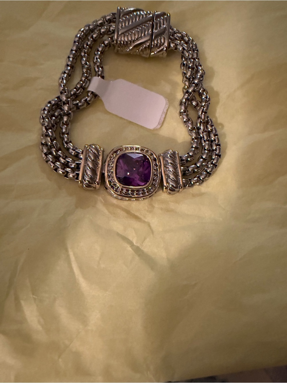Sterling Silver Multi-Strand Bracelet with Purple Gemstone Accent NWT